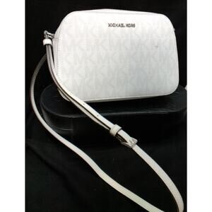 Michael Kors Crossbody Shoulder Bag Purse Signature Logo White with MK